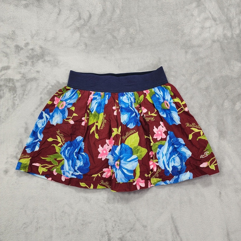 Hollister Skirt Womens S Juniors Red Blue Floral Pull On Skater Mini Flare Lined